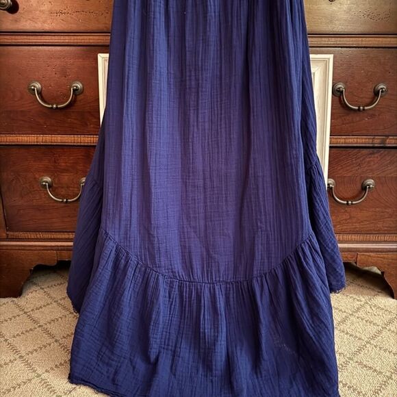 Stark X  navy blue boho guaze ruffled high low hem longer maxi skirt M NWOT - Picture 3 of 10